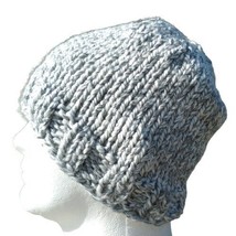 Handmade Men&#39;s Beanie Hat Cap Hand Knit Slouch Shaded Path Gray Chunky W... - £19.21 GBP