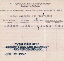 Vintage Pittsburgh Chartiers Youghiogheny Railroad Company Employee Paystub 4 - £11.15 GBP