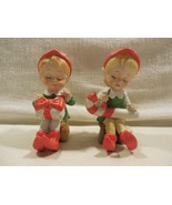 Vintage Taiwan Ceramic Christmas Pixie Elf Candy Cane Gift Figurines Set... - $298.58 MXN