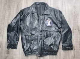 Vintage US NAVY Leather Bomber Jacket Mens XXL Black UB Motorcycle Embro... - $42.52