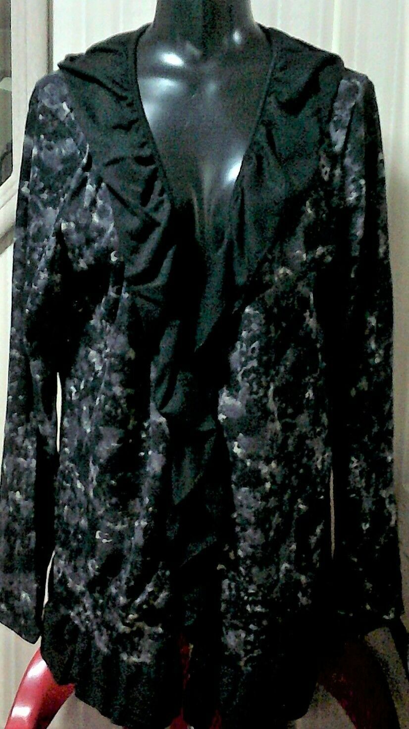 Primary image for Plus Size Black/Gray Print Open Cardigan Style with Ruffled Edges 2X NEW