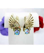 FAN Wings EARRINGS Vintage Aurora Borealis AB Rhinestone Goldtone Clip O... - £11.98 GBP