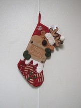 3D Reindeer in Chimney on Red Burlap Happy Holiday Christmas Stocking 18... - £13.46 GBP