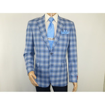 Men Sport Coat by Berlusconi Turkey Italian Wool Super 180's #671-07 Blue Plaid image 6