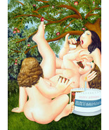 FRAMED CANVAS Art print giclee birthday nudes eating cake beryl cook - $113.73 CAD