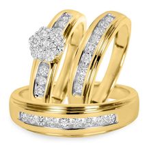 Diamonds Engagement Wedding Band His and Hers Trio Ring Sets Round 14K Gold Over - £126.21 GBP