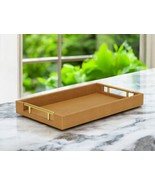 16&quot; Camel Brown Wood Faux Shagreen Serving Tray With Handles - $125.46 CAD