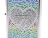 Multi-Colored Crackle Pattern Heart Zippo Lighter Satin Chrome - $28.99