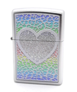 Multi-Colored Crackle Pattern Heart Zippo Lighter Satin Chrome - £22.79 GBP