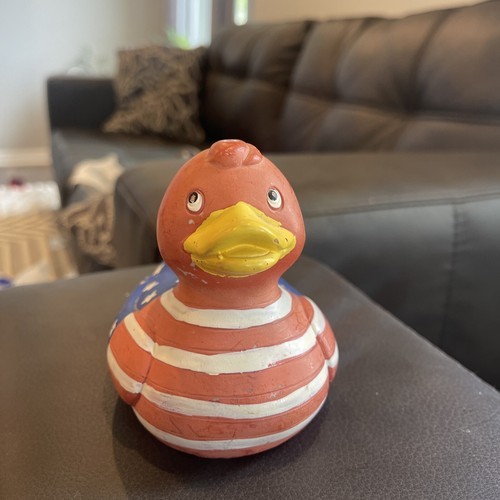 Vintage Ceramic Duck Figurine Hand Painted American Flag Theme - $12.20