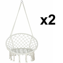 2 Pack Beige Hanging Cotton Rope Macrame Hammock Chair Swing Outdoor Indoor - £97.27 GBP