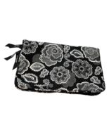 Thirty-One 31 Cosmetic Bag Black White Floral Zip Jewelry Fold Make Up T... - $13.49 CAD