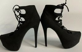 JustFab Black Suede Lace Up Women&#39;s Sz 8 - 6 inch heel - £15.90 GBP