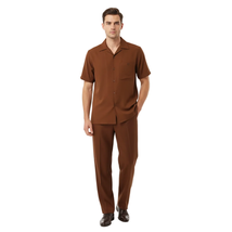 Men 2pc Walking Leisure Suit Short Sleeves By DREAMS 256-12 Solid Cognac image 6