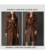 Women Genuine Original Lambskin Brown Leather Long Body Coat - All Sizes - $169.99