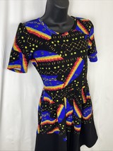 LulaRoe Amelia A Line Multi-Color Zip Pleated Pocketed Short Sleeve Dres... - $20.89