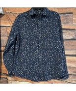 Murano Men’s Large Dark Blue Slim Fit Long Sleeve Shirt Bird Print Pattern - £18.36 GBP