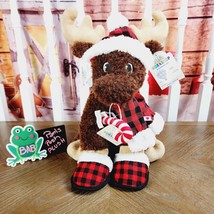 Build A Bear Chestnut Moose Christmas Plaid Scraf Hat Slippers Brown Plu... - £58.76 GBP