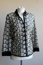 Talbots 14 Black Mesh Embroidered Floral Velvet Trim Jacket Top - $28.49