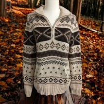 Lauren Ralph Lauren HEAVY Knit Sweater L Womens Fair Isle Cotton Quarter Zip - £63.15 GBP