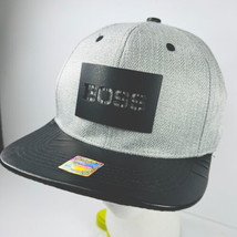 Boss Metal Logo Cap Trucker Hat Leather Brim Grey Herringbone Tweed Baseball - £72.28 GBP
