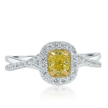 0.65 Ct Cushion Cut Yellow Diamond Engagement Ring 14k White Gold - £782.51 GBP