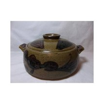 Vtg Hand Thrown Pottery Lidded Casserole Dish Flower Design Bean Pot Earthen - £44.05 GBP