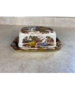 Japan Vintage Table Butter Dish Painted a Country Scene - $24.28 CAD