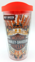 Harley Davidson/Tervis Acrylic Tumbler 16oz Orange Slide Lid Butterflies... - £13.44 GBP