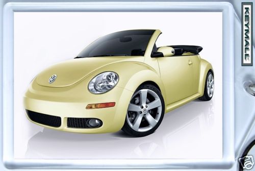 HTF KEY CHAIN YELLOW BLACK TOP VW NEW BEETLE CONVERTIBLE KEYTAG PORTE CL... - $19.95