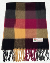 100% Cashmere Scarf Made in England Check Plaid Black/Gray/Plum/Yellow S... - £7.43 GBP
