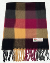 100% Cashmere Scarf Made in England Check Plaid Black/Gray/Plum/Yellow S... - £7.44 GBP