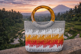 Golden Horizon – Handmade Knitted Bag with Amber Handle - $89.10
