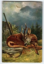 Deer Postcard Signed M Muller Germany Rustic Wildlife Mountains Gun Series 2707 - £11.13 GBP