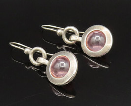 925 Sterling Silver - Vintage Cabochon Pink Chalcedony Circle Earrings -... - $47.59