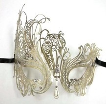 Gold Rhinestone Swan Laser Cut Venetian Mask Masquerade Metal Filigree - £13.19 GBP