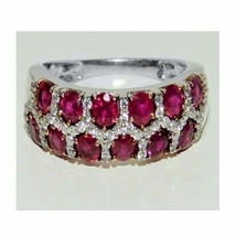 1.8CT Simulated Ruby &amp; Diamond Cluster Promise Ring Wedding Band 14K Gold Plated - £95.57 GBP