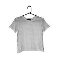 Zara Short Sleeve Open Knit Textured White Shirt Women Size Medium - £18.00 GBP