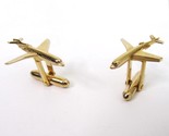 Vintage Swank Gold Airplane Cuff Links Aviation 3D Passeger plane - $19.31