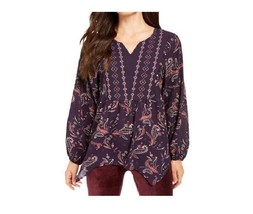 Style &amp; Co Womens Plus 0X Purple Paisley Grape Split Neck Lurex Blouse N... - £18.94 GBP