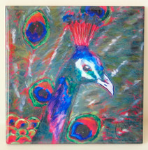 Peacock Bird Art Tile Coaster Trivet Solomon - $14.00