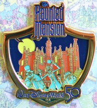 Disney Haunted Mansion Hitchhiking Ghosts 50th Anniversary Attraction Crest Pin - £35.52 GBP
