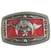 Freemason Knights Templar Masonic Shriner belt Buckle Silver Tone Reflective Red - £13.96 GBP