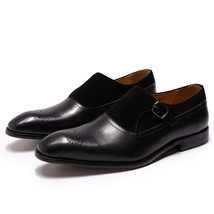 Classic Gentleman Monk Strap Dress Shoes Genuine Leather With Suede Pointed Toe  - £117.69 GBP