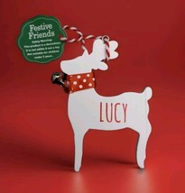 Festive Friends LUCY Christmas Tree Deer Wooden Decoration Ornament w/Bell  - $5.94