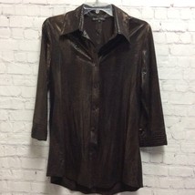 Boho Chic Womens Button Front Shirt Brown Faux Snake Skin 3/4 Sleeve USA M - £12.25 GBP