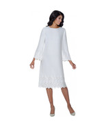 Divine  Blessing White knee-length dress   with Scalloped Hem and 3/4 Sl... - $2,601.58 MXN
