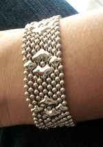 SG Liquid Metal by Sergio Gutierrez Small Flower Silver Mesh Cuff Bracel... - $151.37