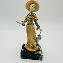 Fontanini Figurine Lady with Parasol Hand Painted Marble Base Despose Italy - $31.50
