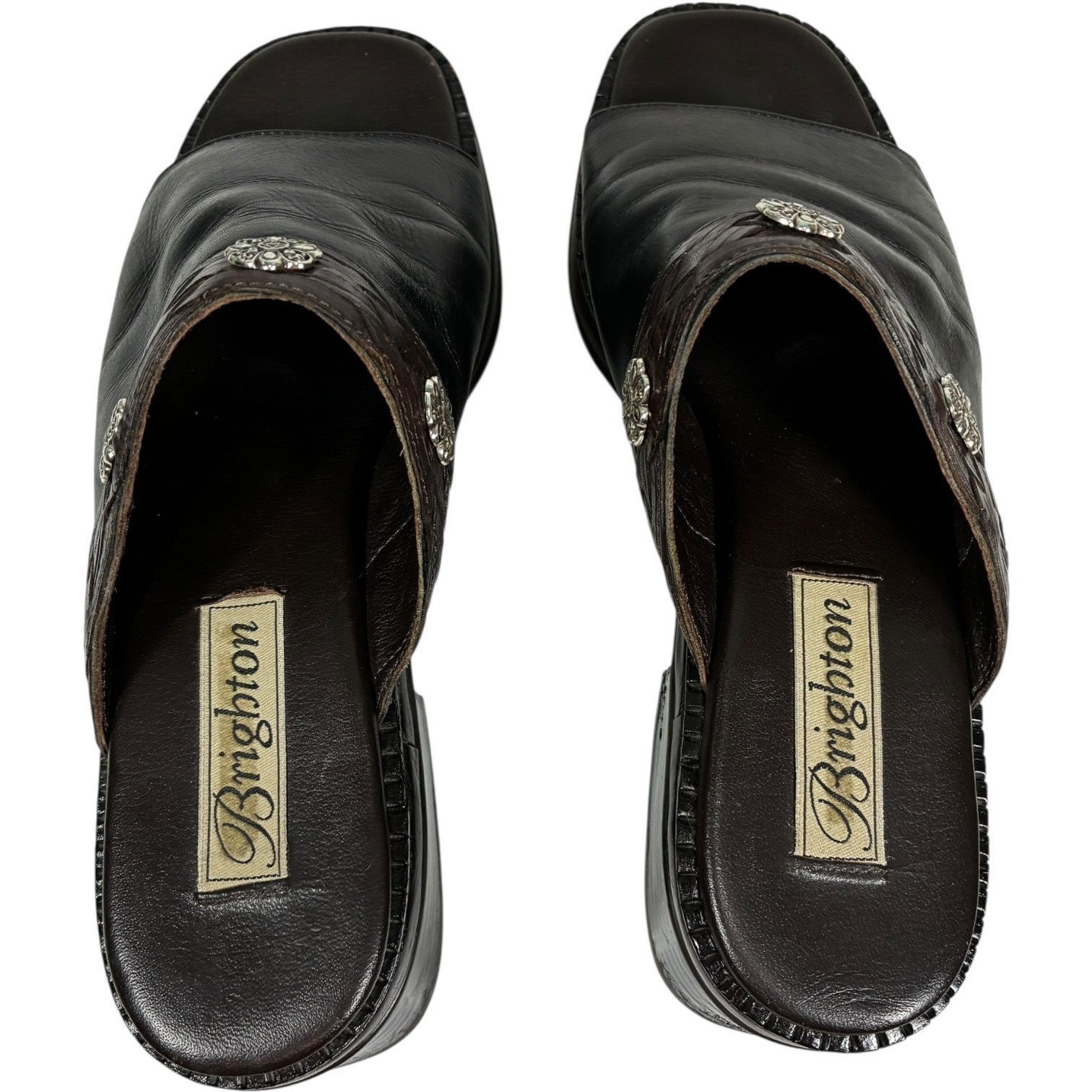 Brighton Winter Black/Brown Leather Slip-on Mule Clogs Floral Accents women's 7M Item image 9